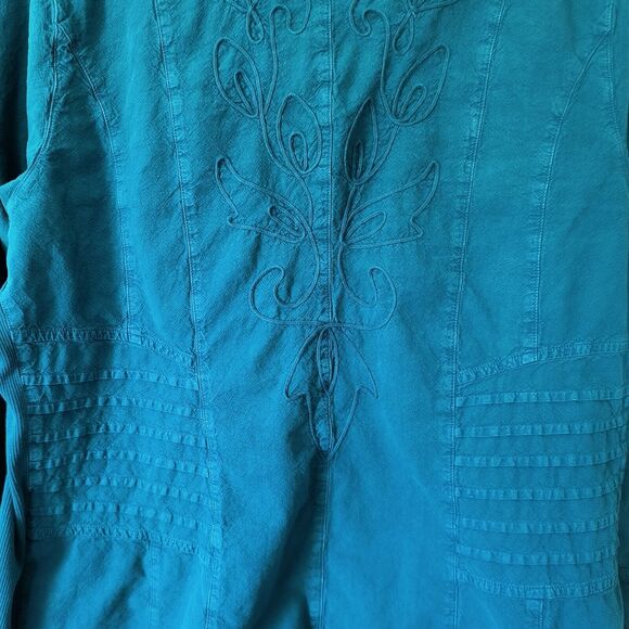 Soft Surroundings Tunic Blouse Size 1X Green Embroidered Floral Button up Boho - Picture 15 of 16